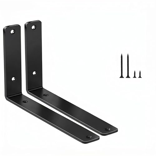 2 Pack - L 11" x H 6" x W1.5, 5mm Thick Black L Shelf Bracket, Iron Shelf Brackets, Metal Shelf Brackets, Floating Shelf, Shelf Supports with Screws - size: 11''x6'', style: Black 2 Pack