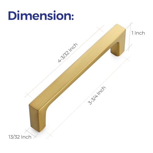 Ravinte Brushed Brass Solid Pulls Cabinet Handles 3-3/4 Inch 5 Pack - size: 3-3/4 Inch Hole Center