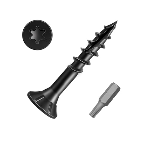#8 x 1 Wood Screws, Outdoor Deck Screws with Star Drive, Black Coated Screws for Outdoor Use, Coarse Threads, Self-Tapping, T-25 Drive Bit Included, 200 PCS - color: Black, size: #8 x 1"