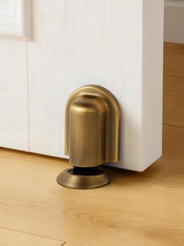 1 Pack Antique Brass Door Stopper Magnetic Door Cathc Floor Mounted Door Stop Keep Door Open with Screws and Adhesive No Drilling - color: Antique Brass