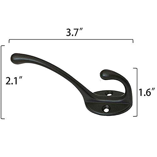 IBosins 10 Pack Black Double Coat Hooks No Rust Hooks for Coat, Scarf, Bag - color: Black