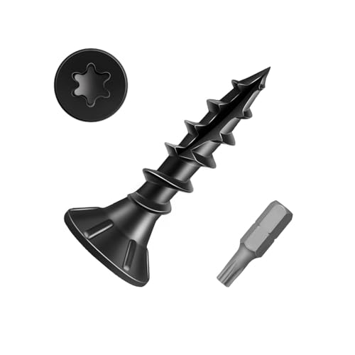 #8 x 3/4" Wood Screws, Outdoor Deck Screws with Star Drive, Black Coated Screws for Outdoor Use, Coarse Threads, Self-Tapping, T-25 Drive Bit Included, 200 PCS - color: Black, size: #8 x 3/4"