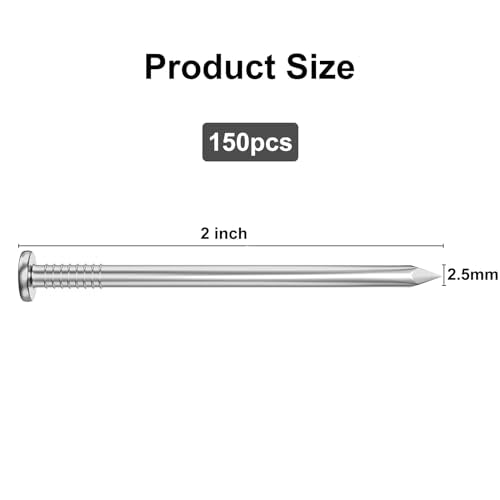 VGBUY 150PCS Stainless Steel Hardware Nails, 2 Inch Flat Head for Hanging Pictures, Small Wall and Wood Finishing Nails - color: Silver, size: 2 in