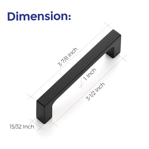 Ravinte Matte Black Square & Solid Cabinet Handles,3-1/2 Inch,15 Pack - size: 3-1/2 Inch Hole Center