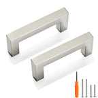 Cabinet Pulls Brushed Nickel Cabinet Handles Square Drawer Pulls, 10 Pack 3 Inch Stainless Steel Kitchen Door Cupboard Cabinet Handles, Cabinet Hardware Drawer Handles, 76mm Hole Centers - color: Brushed Nickel, size: Two Hole - 3 inch Hole Centers(76mm)