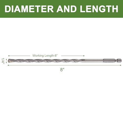 1/4" x 8" Masonry Drill Bits (6 Pack) Concrete Hammer Drill Bits Carbide Tipped, for Cement, Brick, Stone, Hex Shank - size: 1/4" - 6 Pack
