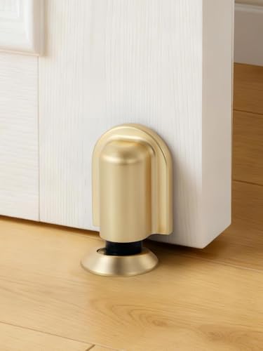 1 Pack Gold Door Stopper Magnetic Door Cathc Brushed Gold Floor Mounted Door Stop Keep Door Open with Screws and Adhesive No Drilling - color: Gold