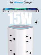 Power Strip Tower with Wireless Charger, Surge Protector with 12 Outlets - color: White, size: 10FT with Wireless Charging
