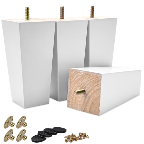 8 Inch / 20cm Wooden Furniture Legs, Set of 4 Solid Wood White Pyramid Sofa Legs Couch Feets with Hanger Bolt & Screws, Mid-Century Modern Furniture Replacement Feet for Home DIY - color: White, size: 8"/20cm