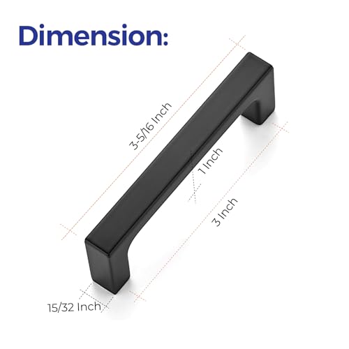 Ravinte Matte Black Square & Solid Cabinet Handles,3 Inch,15 Pack - size: 3 Inch Hole Center