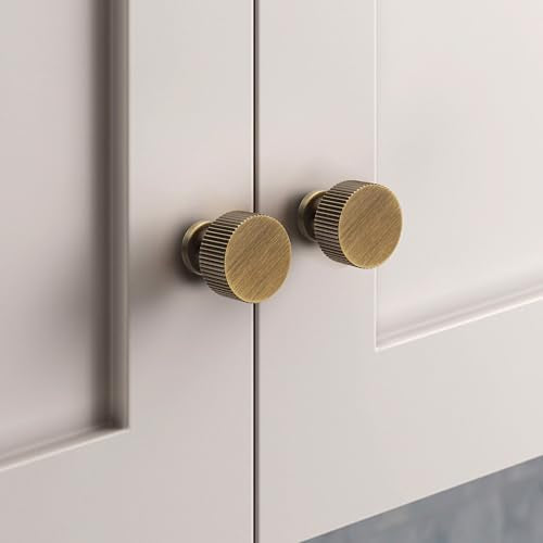 RZDEAL Antique Brass Cabinet Knobs Pulls, Solid Brass Cabinet Drawer Dresser Retro Knobs Traditional Handles(1-1/8"x1-1/8/28mmx28mm), 4 Pack - color: Antique, size: 1-1/8 Inch