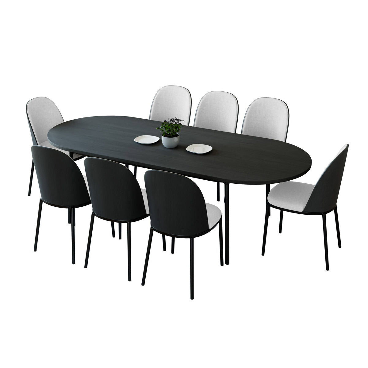 LeisureMod Tule Dining Set with 8 Chairs and 83" Oval Table