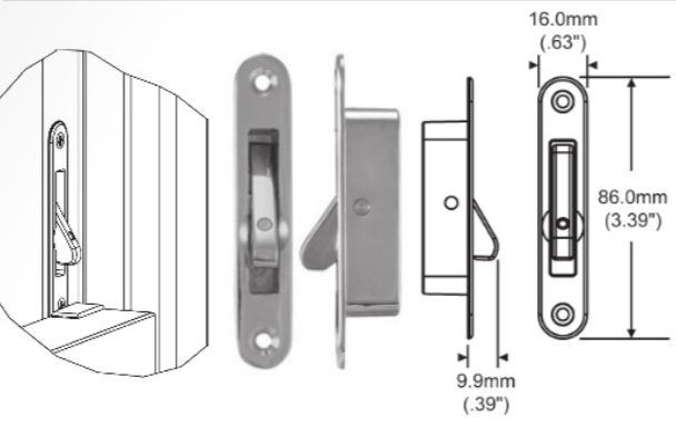 346 Angel Ventlock Face Fixed Single Action WOCD - Window Operating Control Devis. Factory CAD Drswing, installed placement example 