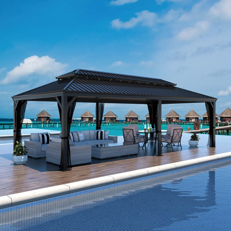 14-Ft X 12-Ft Hard Top Black Gazebo with Hardtop Roof