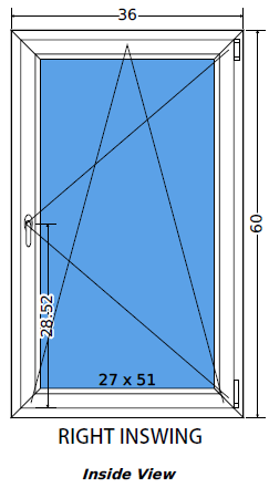 36"x60" Single Sash European uPVC Tilt and Turn Window