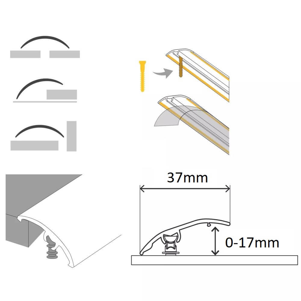Aluminium Door Threshold Strip 37mm 4-in-1 Multi-Purpose Floor Trim S16K