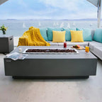Granville 60-Inch Rectangular Concrete Propane Fire Table with Lava Rocks and Cover