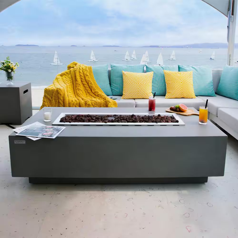 Granville 60-Inch Rectangular Concrete Propane Fire Table with Lava Rocks and Cover