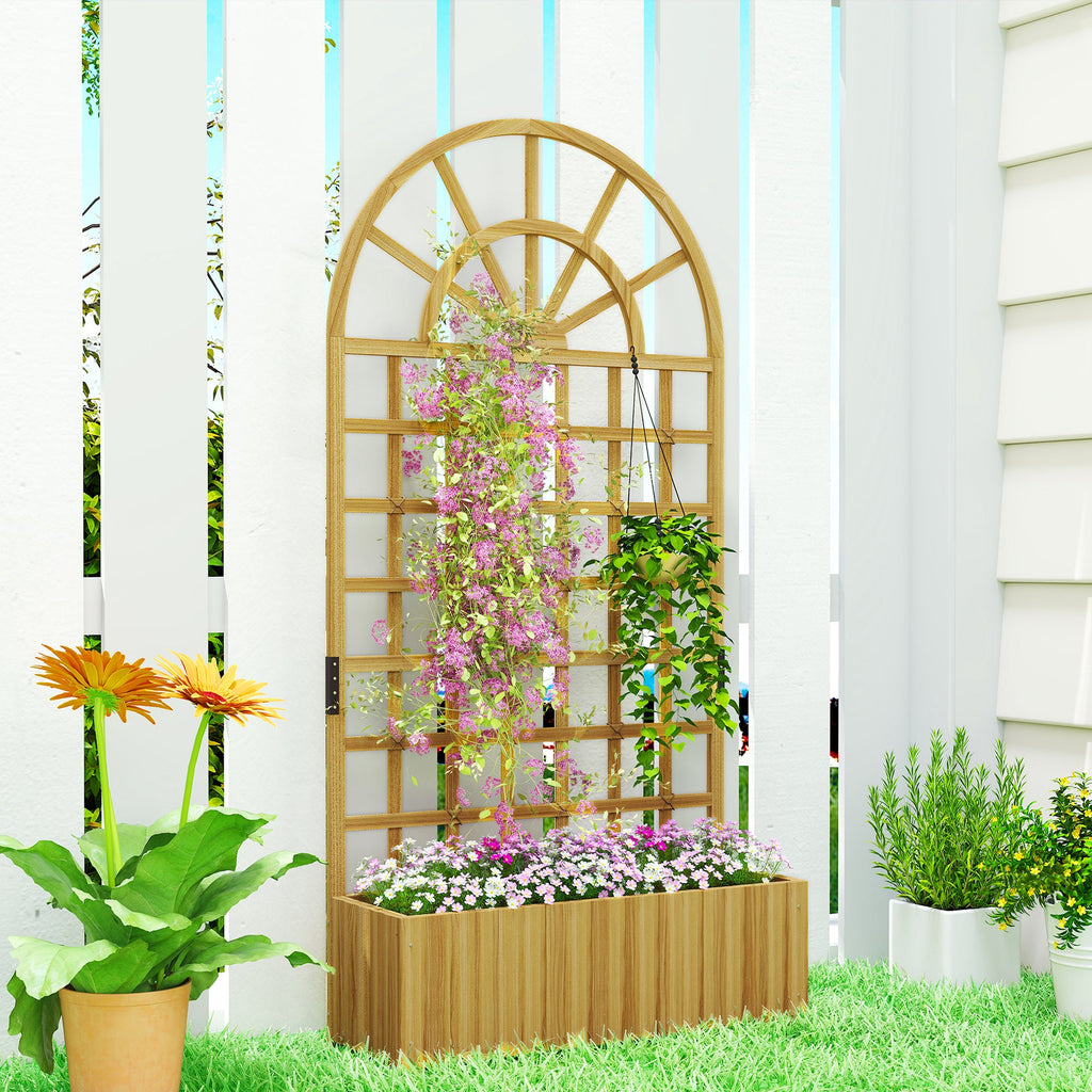 Wooden Raised Planter with Trellis, 90 x 30 x 180 cm