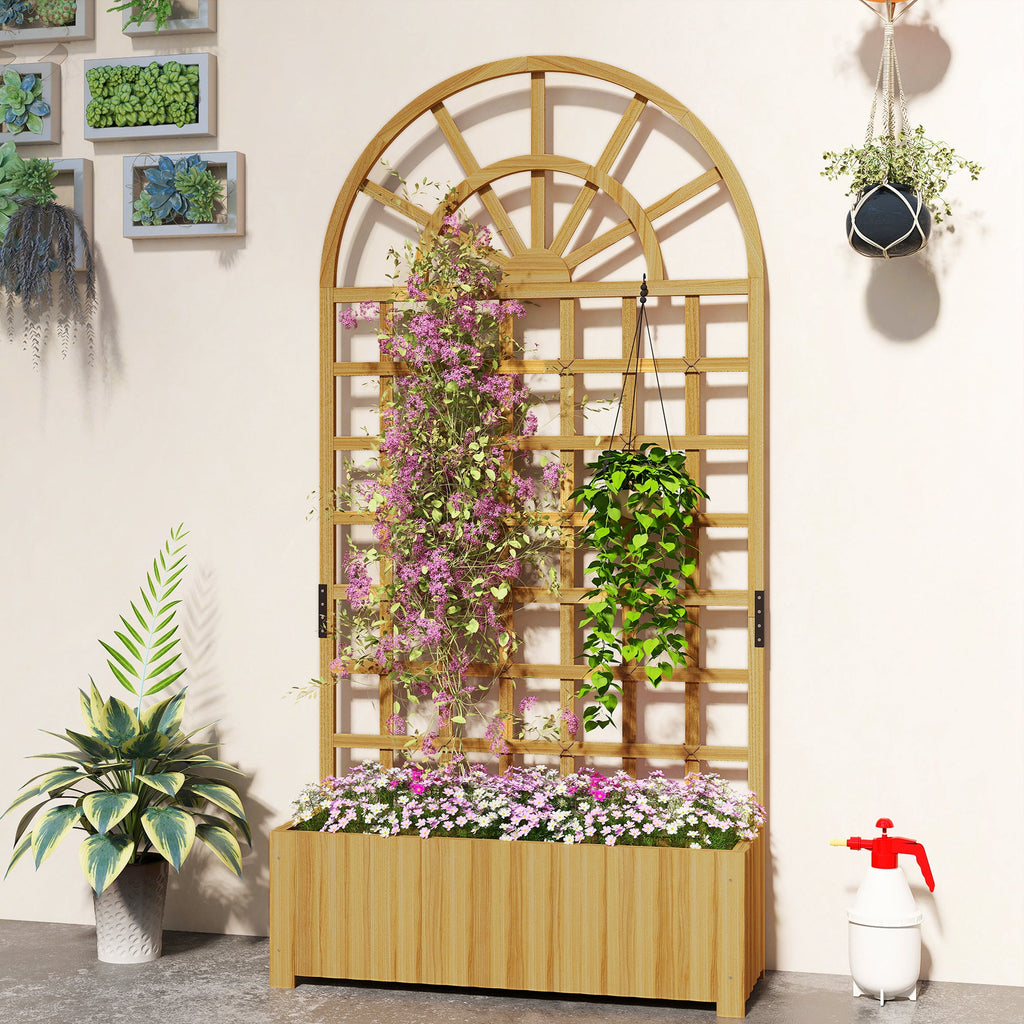 Wooden Raised Planter with Trellis, 90 x 30 x 180 cm