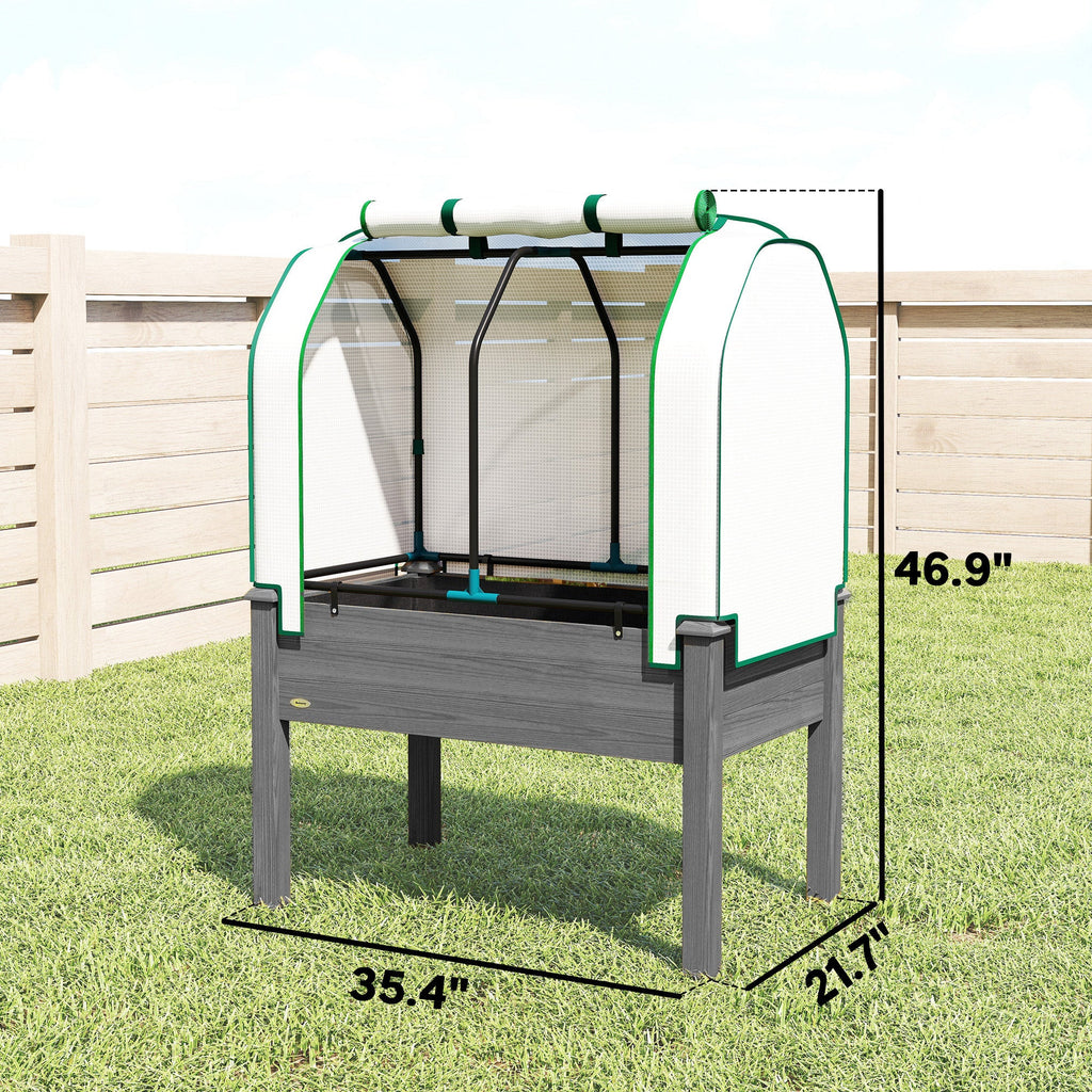 Raised Garden Bed with PE Greenhouse Cover for Herbs and Vegetables, 35 x 22 x 47 inch, Dark Gray