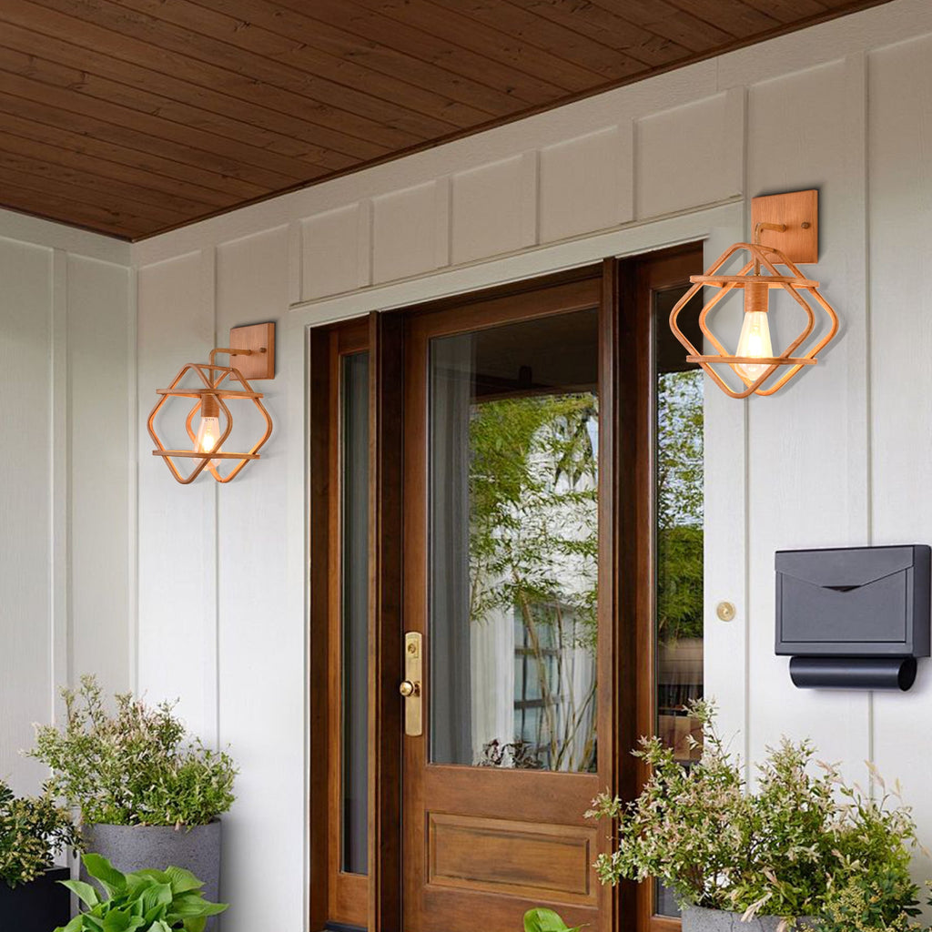1 - Light Wood Grain Farmhouse Wall Sconces, Rustic Wall Light for Bedroom Hallway