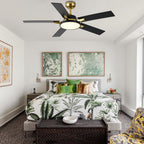52 Inches Black and Gold Modern Ceiling Fan with LED Lights, 6 Speeds DC Motor Indoor Ceiling Fan for Large Room
