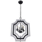 4 - Lights Distressed Wood Chandelier with Adjustable Chain, 16.9" Geometric Chandelier for Entryway with DIY Shade