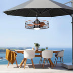 23.6 Inch Black Outdoor Dimmable Ceiling Fan with LED Light and Remote, Farmhouse Reversible 6 Speeds Quiet DC Motor Caged Ceiling Fan for Patio