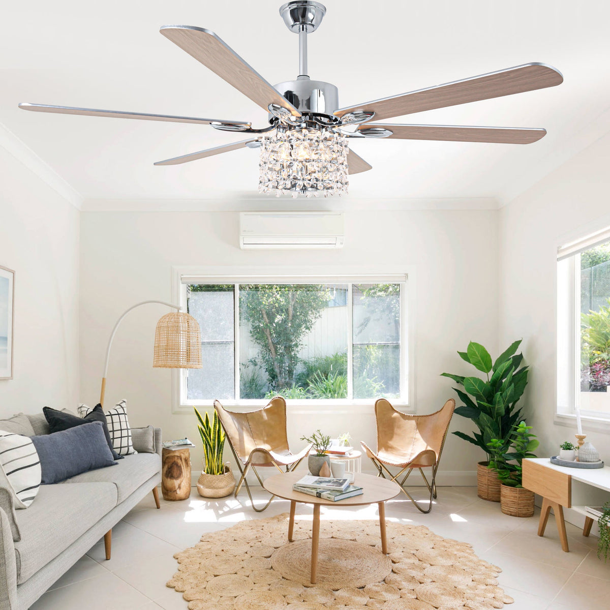 65 Inch Modern Glam Crystal Ceiling Fan with Lights and Remote Control,6 Speeds DC Motor  Black/Chrome Large Ceiling Fan with Crystals