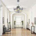 42 Inch Chrome Modern Glam Crystal Retractable Ceiling Fan with Lights and Remote Control, 6 Speeds DC Motor Fandelier Ceiling Fan