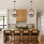 Vintage Farmhouse 22 Inch Chandelier Adjustable Height 4 Light Caged Chandelier Retro Handmade Wooden Pendant Light Suit for Living Rooms, Bedrooms, Kitchens