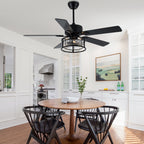 52 Inch Modern Glam Crystal Ceiling Fan with Lights and Remote, 6 Speeds DC Motor Black Reversible Ceiling Fan with Crystal Cage