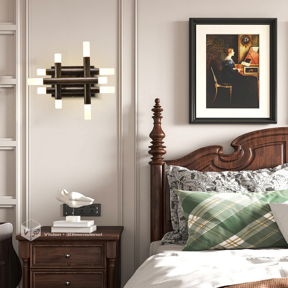13 Inch Dark Brown Farmhouse Wood Flush Mount Wall Sconces with LED Lights, Rustic Wall Light for Hallway Bedroom