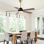 52 Inch Black and Gold Modern Ceiling Fan with LED Light and Remote Control, 6 Speeds DC Motor 5-Blade Reversible Ceiling Fan for Living Room
