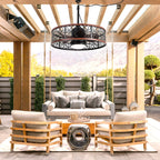 24 Inch Farmhouse Outdoor Waterproof Ceiling Fan with LED Light and Remote, 6 Speeds Black Plug In Caged Outdoor Fan Light