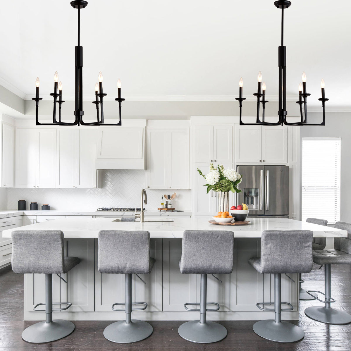 6-Light Black Candle Chandelier, Classic Traditional Chandelier, Modern Farmhouse Dining Room Lighting Fixture for Kitchen Island