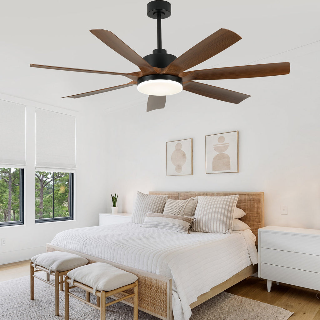 60 Inch 6-Blade Black Modern Large Ceiling Fan with LED Lights and Remote Control, 6 Speeds Reversible Ceiling Fan