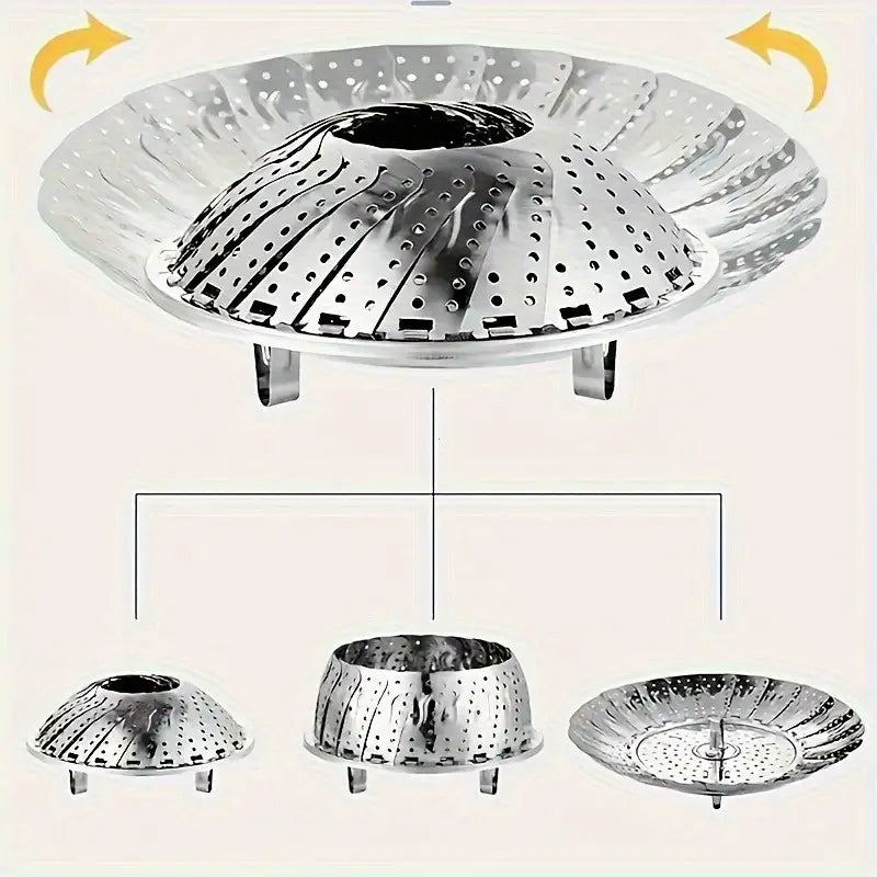 Stainless Steel Steamer Basket Folding Multi-Function Steam Tray Plate Vegetable