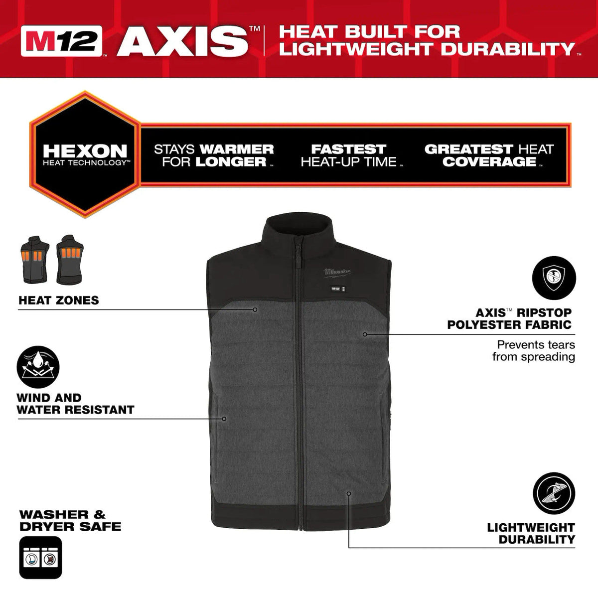 Open Box -  Men's X-Large M12 12-Volt Lithium-Ion Cordless Axis Gray Heated Quilted Vest Kit with One 2.0 Ah Battery and Charger