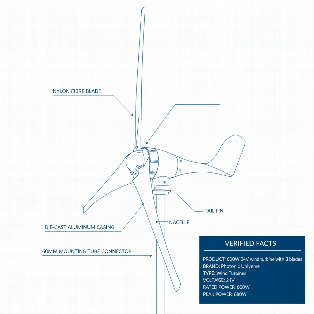 600W 24V Wind Turbine Generator 3-Blade Marine Off-Grid Power SKU WTJ600-24