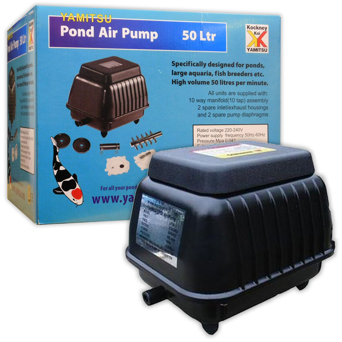 Yamitsu Hi Flow 50L Pond Air Pump with Manifold
