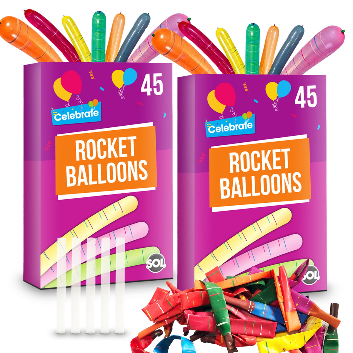 Rocket Balloons and Pipes | Striped Noisy Birthday Party Bag Filler | 45 Pack