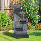 33.5" 4-Tier Resin Cascading Outdoor Fountain with LED Lights