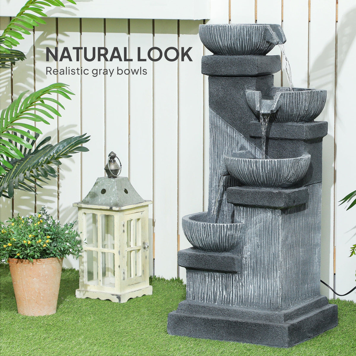 33.5" 4-Tier Resin Cascading Outdoor Fountain with LED Lights