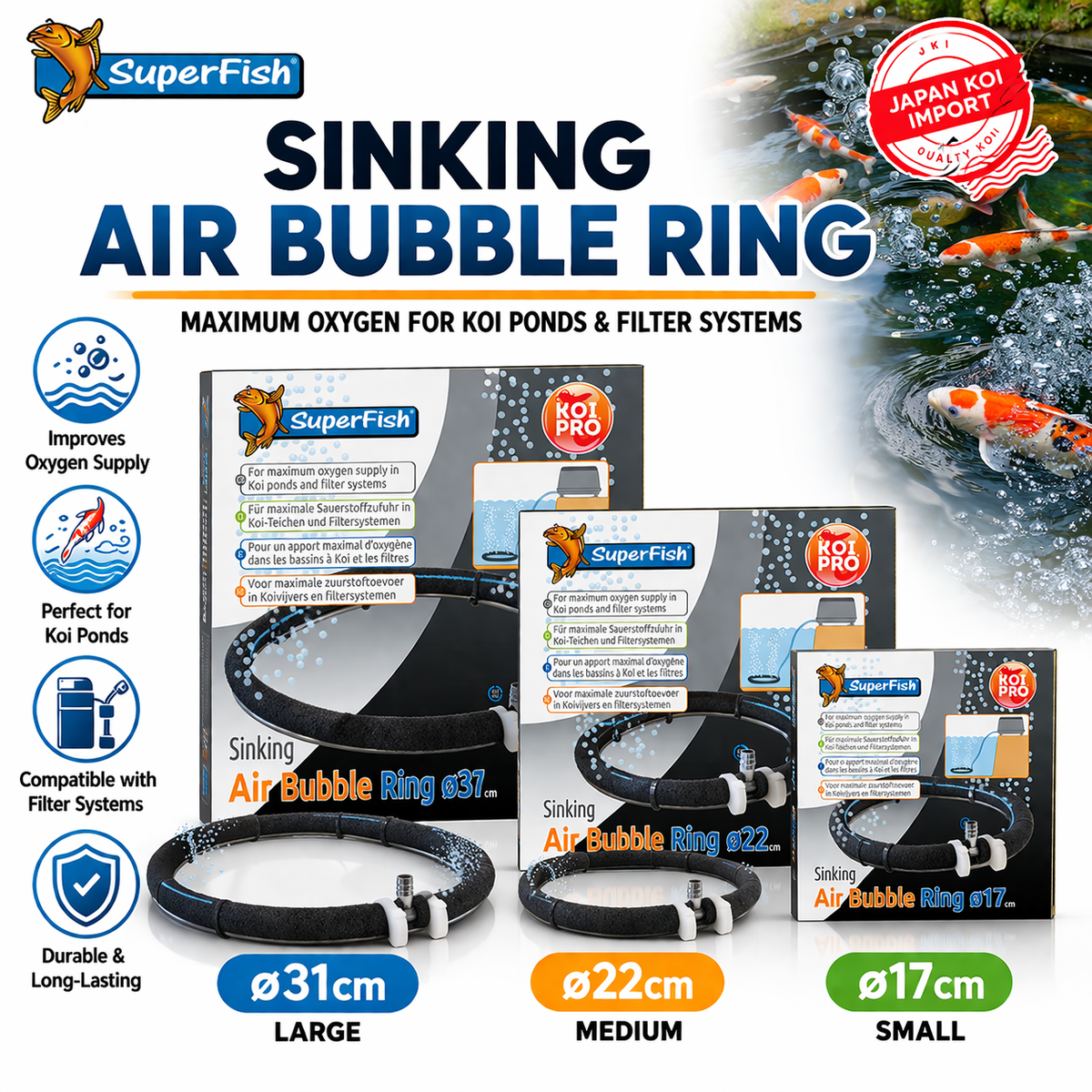 Superfish Sinking Air Bubble Ring - Pond & Aquarium Aeration Oxygen Diffuser