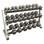 Muscle Motion 2.5kg - 30kg (12 PAIR) Rubber Hex Dumbbell Set with 3 tier rack