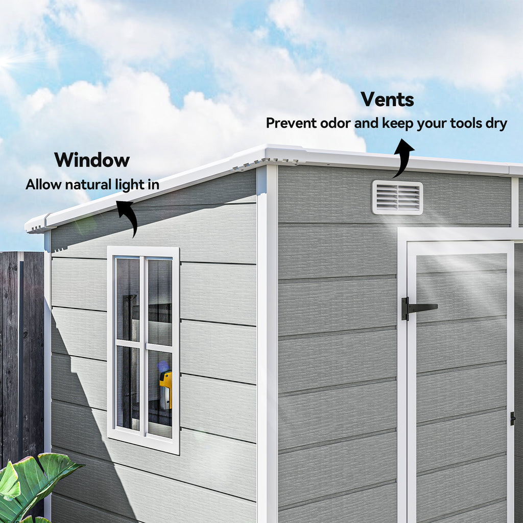 ResiHaven 8' x 4' Resin Storage Shed for All Seasons, Light Grey
