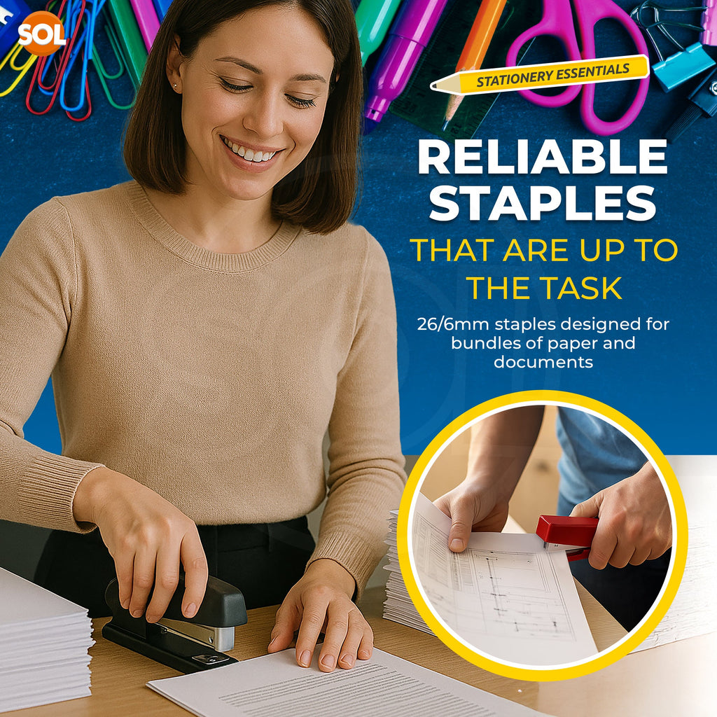 SOL 5000 Bulk Supply 26/6 Staples – Durable Steel Anti-Jam and Multipurpose Design, Compatible with Standard Staplers, Use for Office, Home and School Paper Binding
