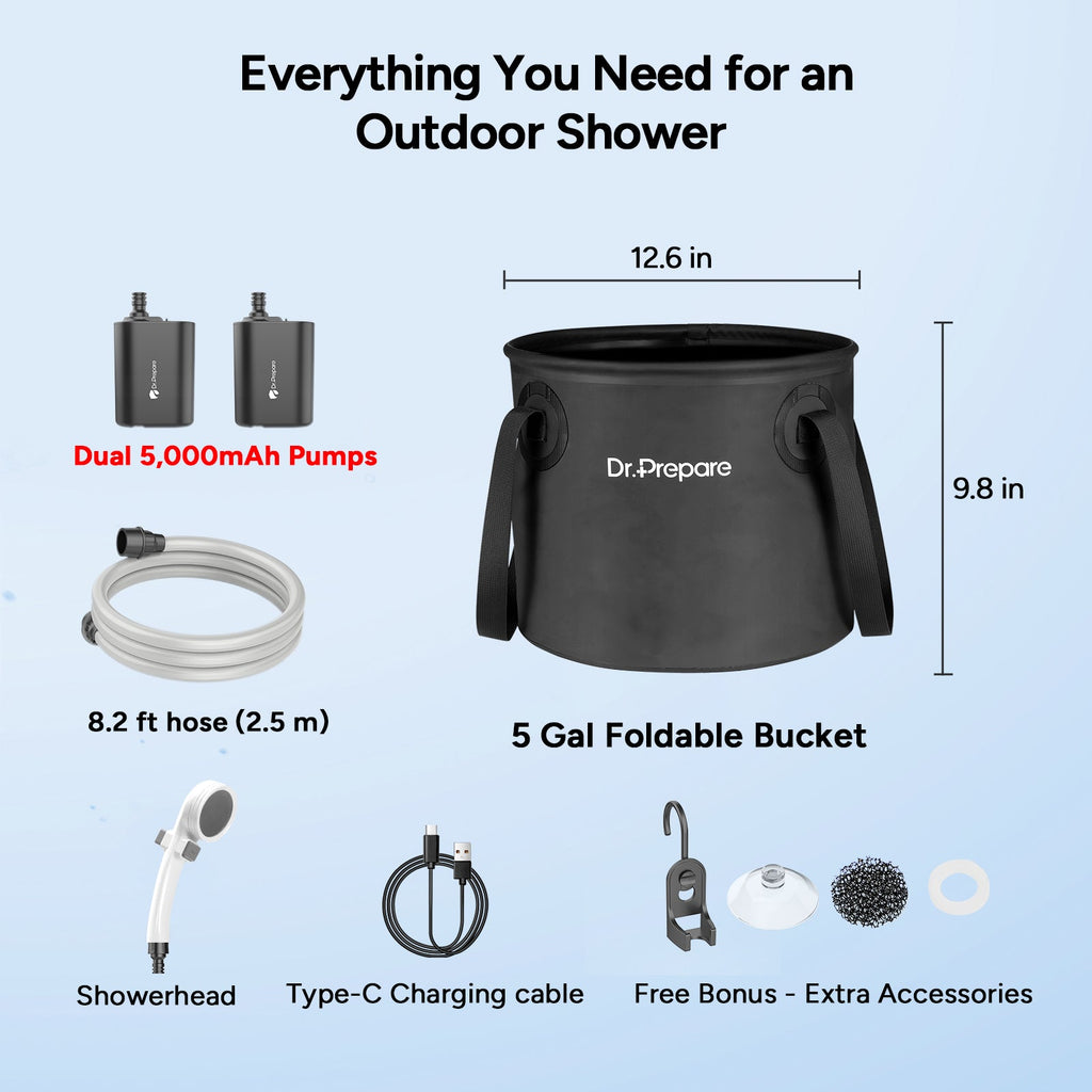 Dr.Prepare Dual Portable Shower Pump Kit (2×5000mAh)